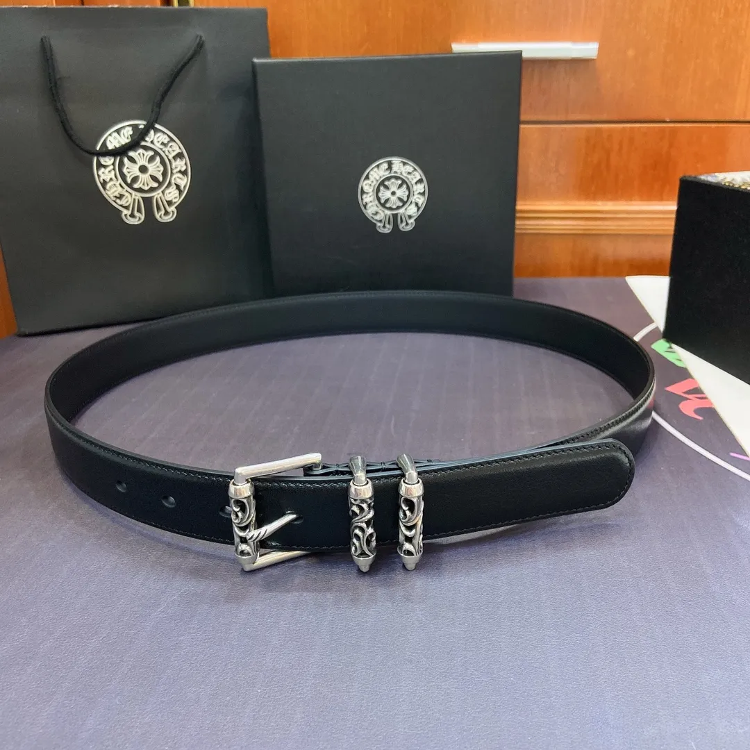 𝐂𝐡𝐫𝐨𝐦𝐞𝐇𝐞𝐚𝐫𝐭𝐬 Kroxin rotating roller pin buckle belt [fixed style], brass silver-plated buckle head and imported oil wax leather belt, very cool. Width 3.0cmp520